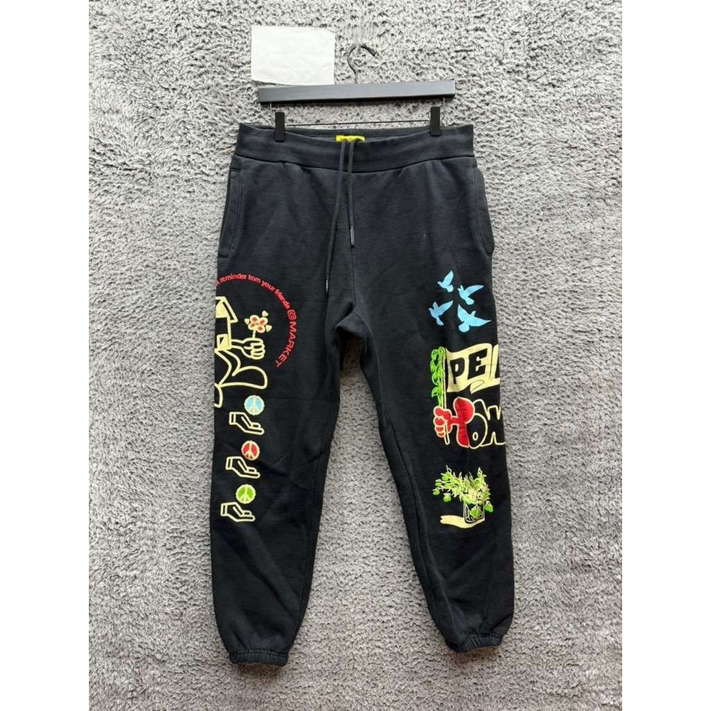 Market Peace and Power Graphic Drawstring Jogger Sweatpants Black Mens Size XL